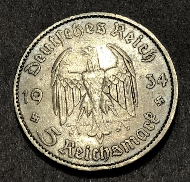 1934 A Germany Third Reich 5 Reichsmark Mark SILVER Potsdam Church