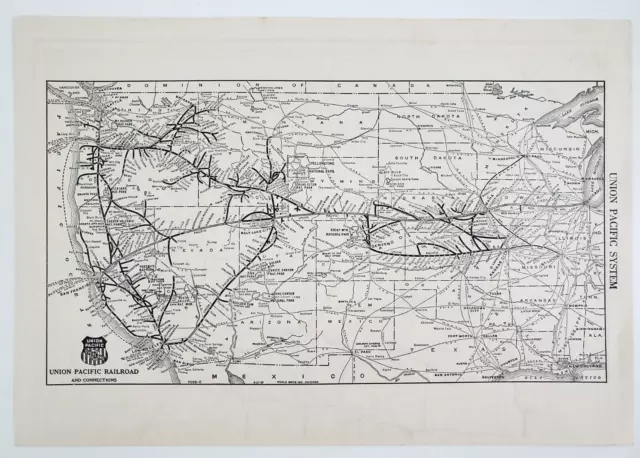 1940S UNION PACIFIC Railroad Trans-Continental Routes Vintage Map RR ...