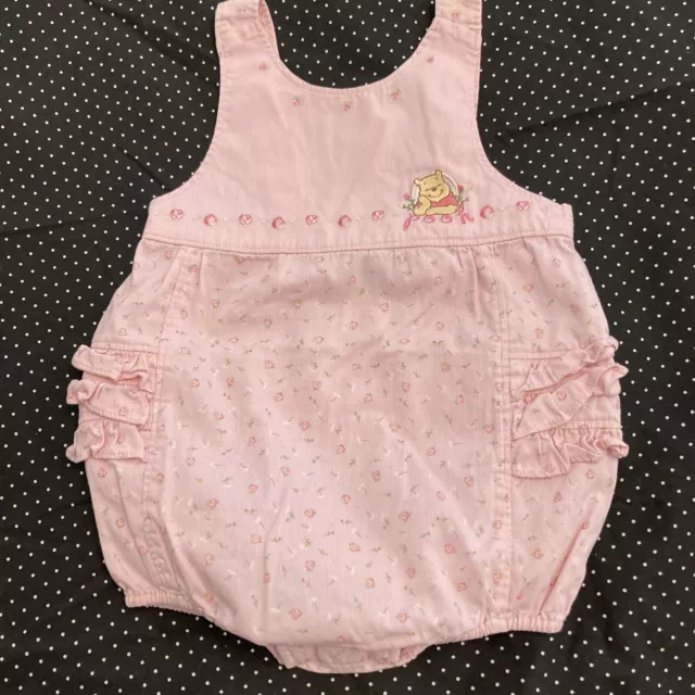 Disney Baby Pooh Pink Bubble Romper Embroidered Ruffled Bottom Girl Size 36 Mo