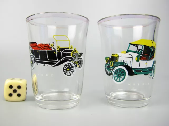 Classic Car Shot Glasses x 2. Vodka Tot. Morris Ford. 1960's vintage. 50ml 2.25"