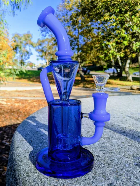 9" Blue Premium Klein Recycler Tobacco Smoking Water Pipe Hookah Bubbler Bong