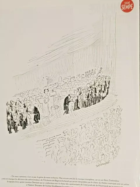 DESSIN de presse signé par SEMPE orchestre partition opéra publicité