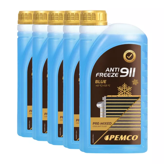 5 (5x1) Liter PEMCO ANTIFREEZE 911 Frostschutz Fertiggemisch blau (-40°C)