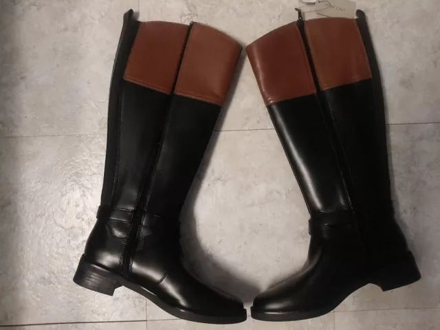 Bandolino Jima Size 7.5xM Leather /man made Tall Riding Boots Blk Brwn Wide Calf 2