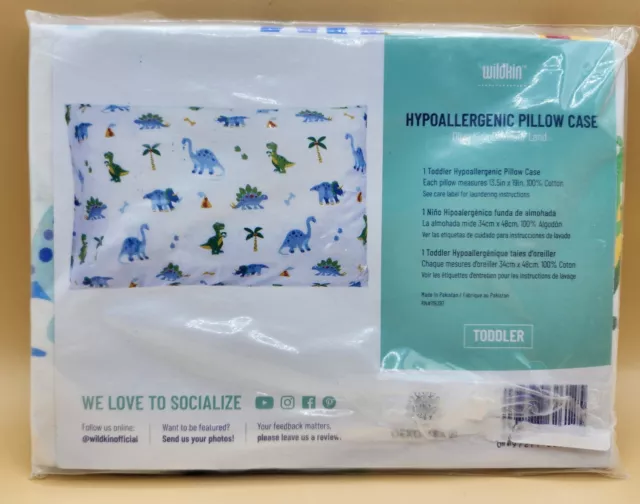 Wildkin Olive Kids Dinosaur Land 100% Cotton, Hypoallergenic Pillow Case, NEW