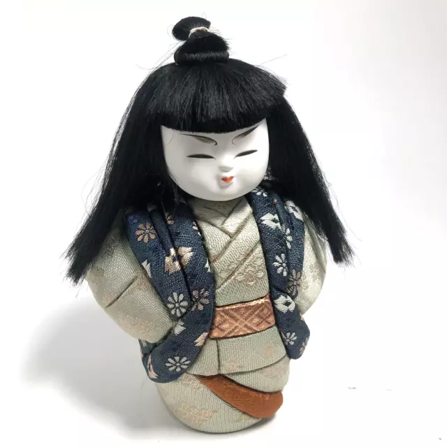 Vintage Kimekomi Japanese Doll Silk Kimono Gofun Handpainted 6.5"