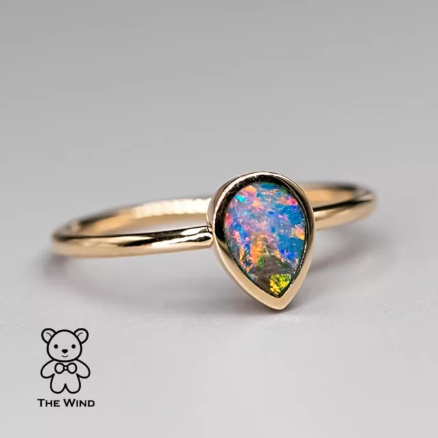 Geometric Pear Shaped Australian Doublet Opal Engagement Wedding Ring 14K Yellow 2