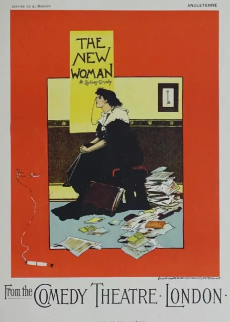 MORROW 1896 Lithographie originale Affiches Etrangeres London Théâtre New Woman