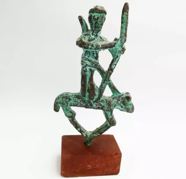 Ancienne Sculpture Ethnique En Bronze " Cavalier " A Patine Verte