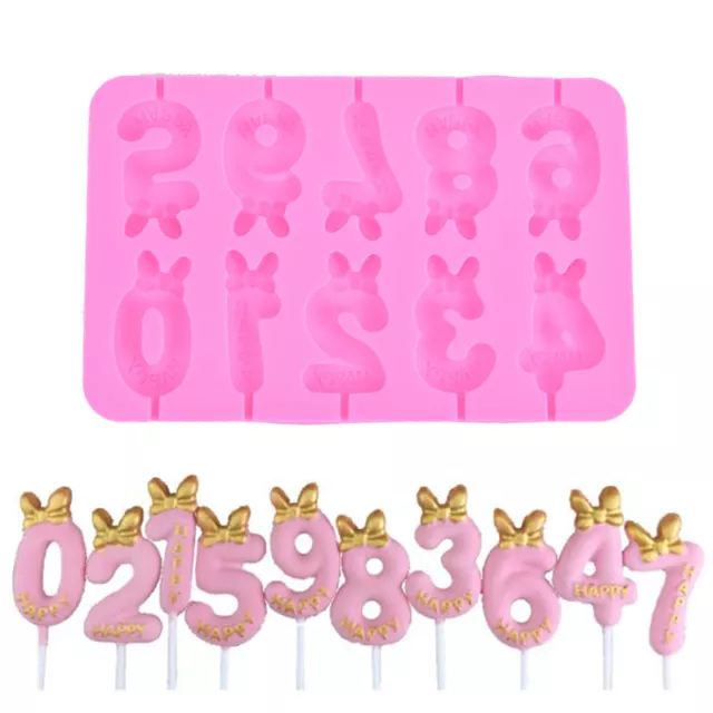 Silicone Lollipop Mold Arabic Numbers with Bow Hat DIY Fondant Chocolate Mou~m' 2