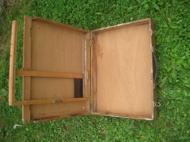 BOITE COFFRET DE peintre, peinture ancien en bois avec poignée metal