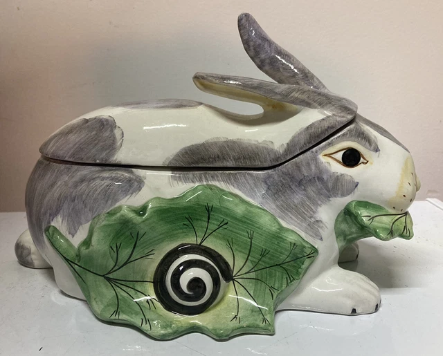 Vintage Mottahedeh Majolica Rabbit Bunny Covered Dish Bowl Centerpiece 27 ITALY 2