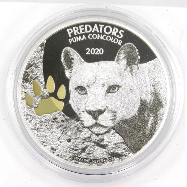 1 Oz Silver Coin 2020 20 Franc CFA Congo Colorized Predators Puma Concolor Puma