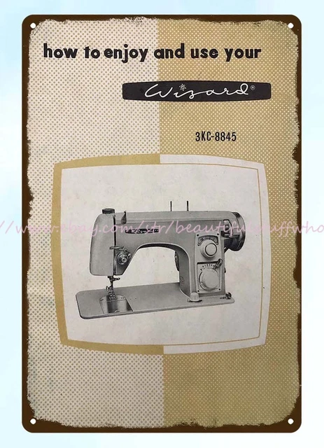 kitchen wall decor vintage reproduction Wizard Sewing Machine metal tin sign