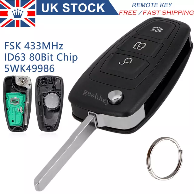 For Ford Focus MK3 Transit Galaxy Mondeo C-Max S-Max 3B Remote Car Key Fob +Chip