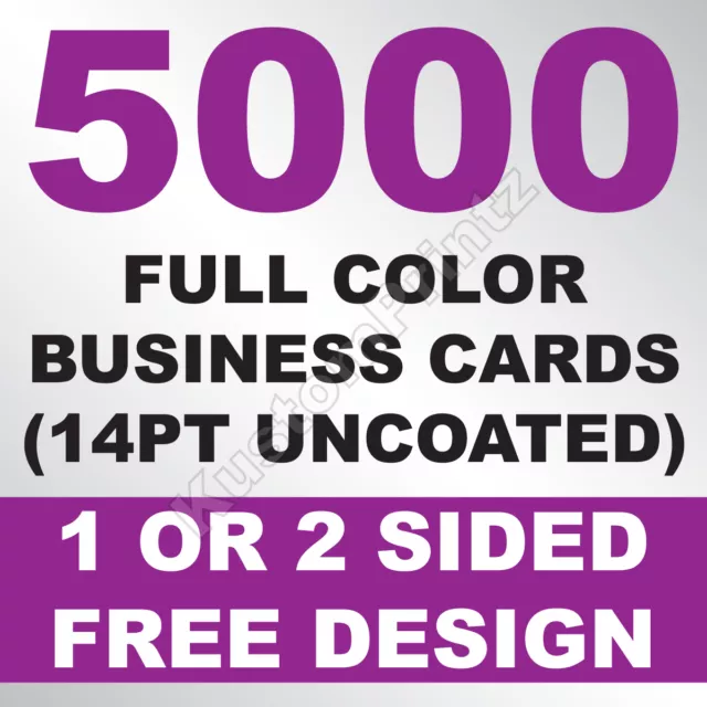 5000 Custom Full Color Business Cards | 14Pt Uncoated | Free Design