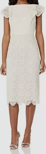 $440 Shoshanna Women's Ivory Flutter-Sleeve Lace MIDI Dress Size 6