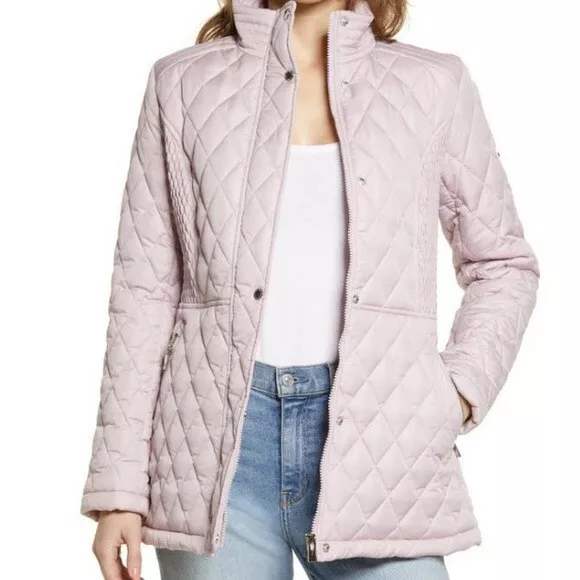 Via Spiga Stand Collar Quilted Jacket in Lilac Size Large 12-14 Water Resistant