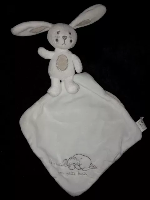Doudou Fais dodo mon petit Lapin blanc gris beige avec son carré plat Nicotoy