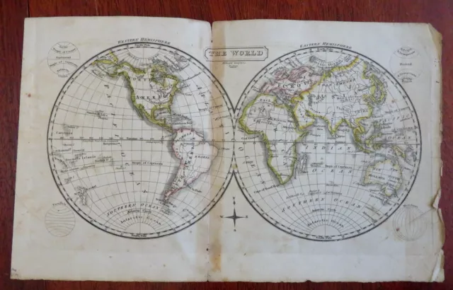 World Map Double Hemispheres New Holland Australia Americas Asia Africa 1826 map