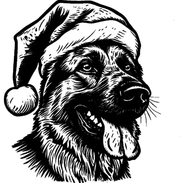 'Deutscher Schäferhund mit Weihnachtsmütze' Stempel (Unmontiert) (RS043681)