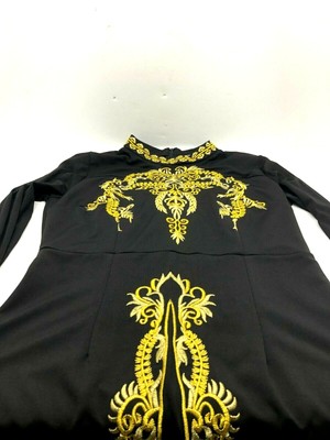 Vicky and Lucas Designer Dress Sz Large Black - Metallic Gold Embroidery