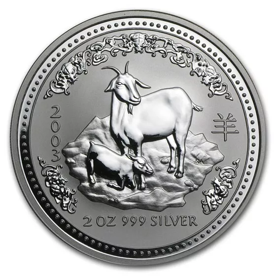 2003 2 oz Silver Australia Lunar Goat Series I Coin in Perth Mint Capsule