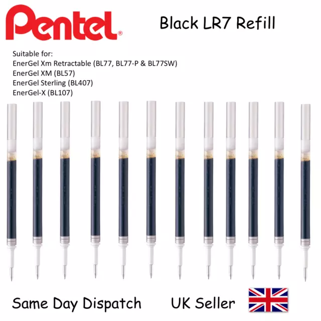 12 x Pentel LR7 Energel Pen Refill 0.7mm Ball Metal Tip Blue Ink LR7