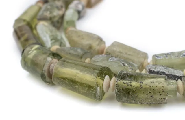 Rectangular Ancient Roman Glass Beads Sea Green 11mm Afghanistan Rectangle