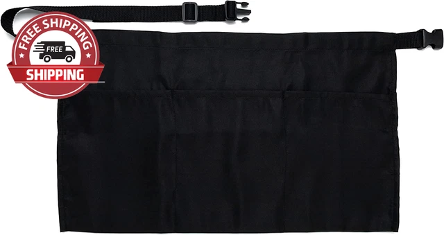 Clip-On Black Waist Apron with 3 Pockets (21X12 Inches) Server Apron. Restaurant