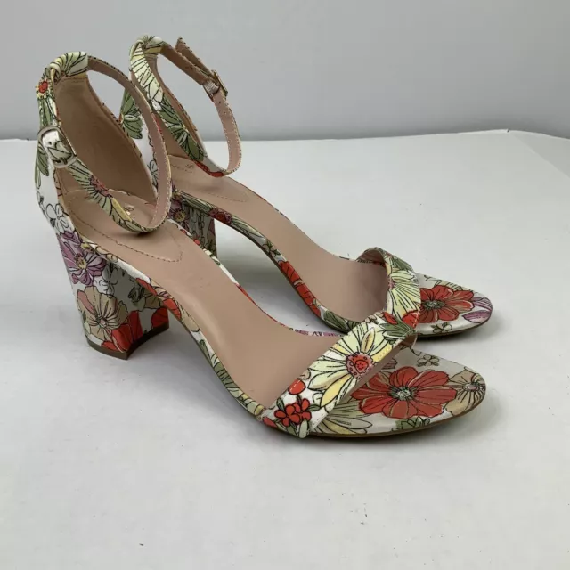 Bandolino Sz 10 Spring Floral Armory Fabric Block Heeled Sandals Open Toe