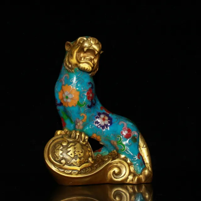 Chinese Copper Cloisonne Gilded Hand Carved Exquisite Tiger Statue
