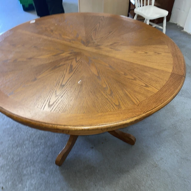 DINING TABLE SOLID Oak Drop Leaf Extendable Round Pedestal Base