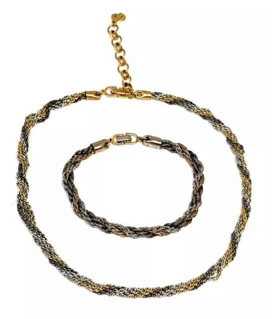 VINTAGE CHRISTIAN DIOR GOLD TONE ROPE TWIST NECKLACE AND BRACELET c.1980'S