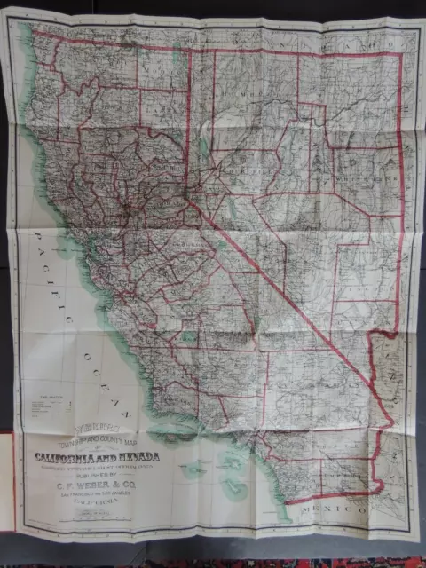 ANTIQUE MAP OF CALIFORNIA AND NEVADA by C.F. WEBER & CO. - MINING