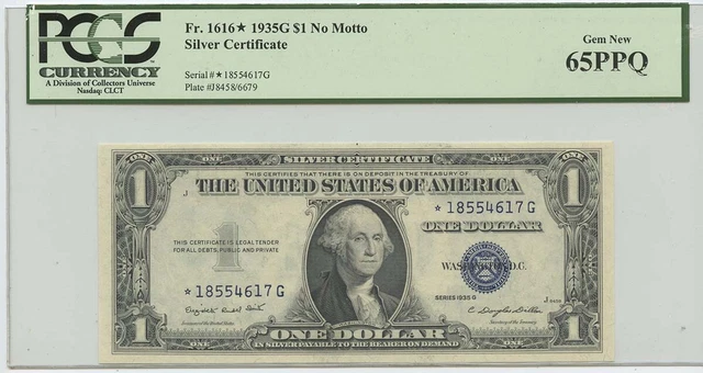 1935G $1 Silver Cert FR#1616* PCGS 65 Gem PPQ No Motto Star