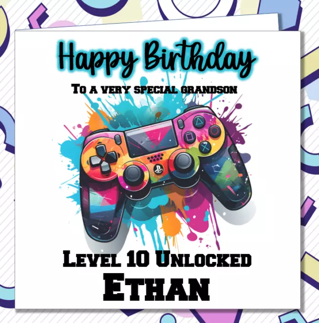 Personalised Gamer Birthday Card Grandson Son Brother Teenage Boys Gaming /PB