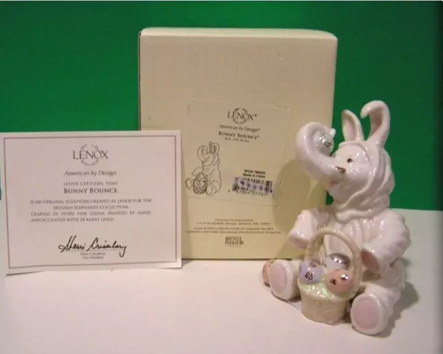 LENOX BUNNY BOUNCE EASTER ELEPHANT  Basket Eggs sculpture -- NEW in BOX with COA