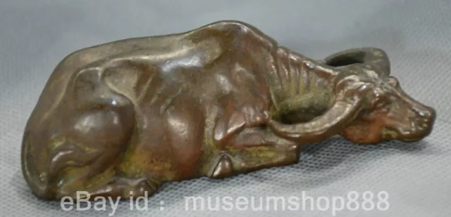 3.6" Old Chinese Red Bronze Craving Fengshui 12 Zodiac Year Bull Oxen Sculpture