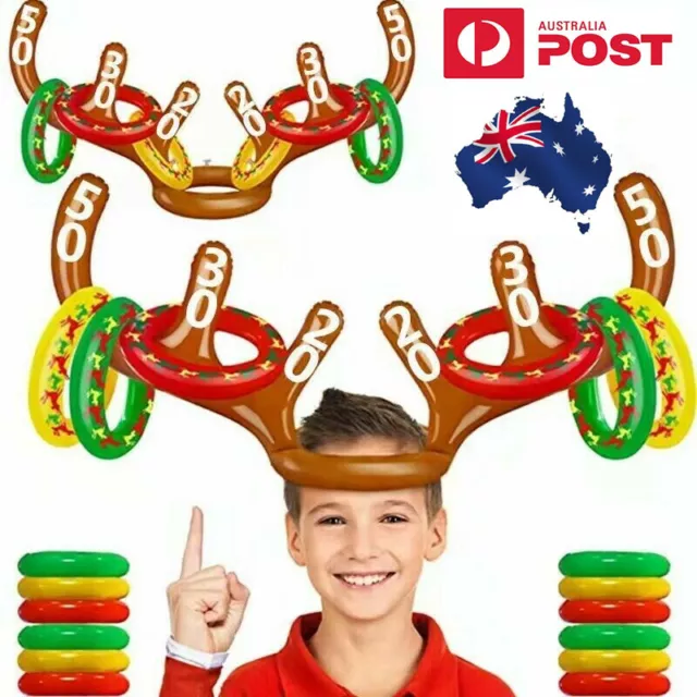 Family Fun Inflatable Reindeer Antler Hat Ring Toss Game 1Pack 6 Rings Xmas Gift