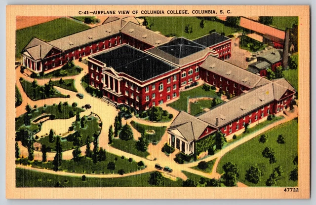 Columbia, South Carolina - Airplane View of Columbia College -  Vintage Postcard