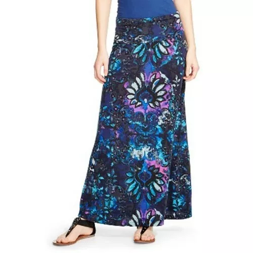 Abstract Floral Blue & Purples Printed Maxi Skirt by Mossimo Supply Co Small New