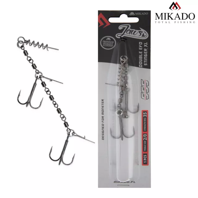 Mikado Jaws Double Treble Hook Evo Stinger - #1/0 | #2/0 Pike Lure Fishing