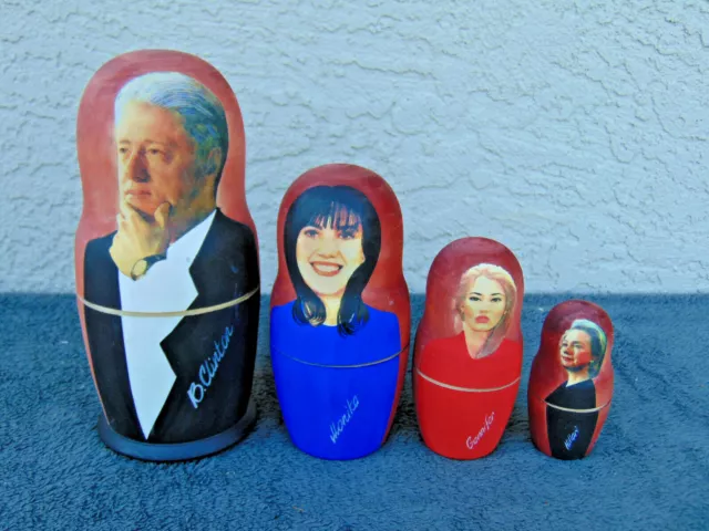 NESTING DOLLS HILLARY BILL CLINTON WOODEN MONICA LEWINSKY dress Russian Style YV