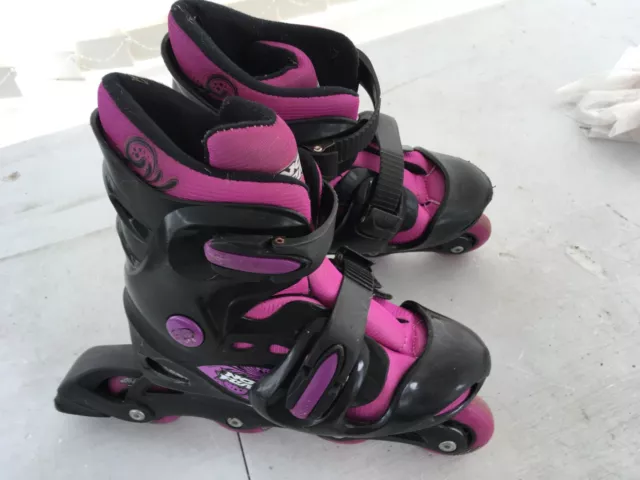 NO FEAR ADJUSTABLE INLINE ROLLER SKATES,SIZE 1 to 4 UK, 2 STRAP ,PADDED,CLEAN