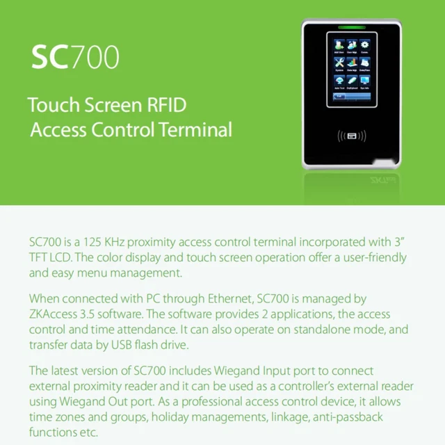 ZKTECO SC700 TCP/IP RFID Card Access Control Machine Door Entrance ...