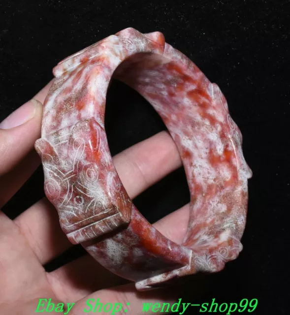 Chinese Liangzhu culture Old Red Jade Carved Niu Beast Head Bracelet Bangle