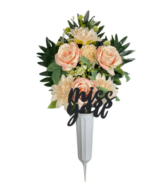 Artificial Cemetery Flower with Vase Outdoor Grave Decoration Floral Bouquet