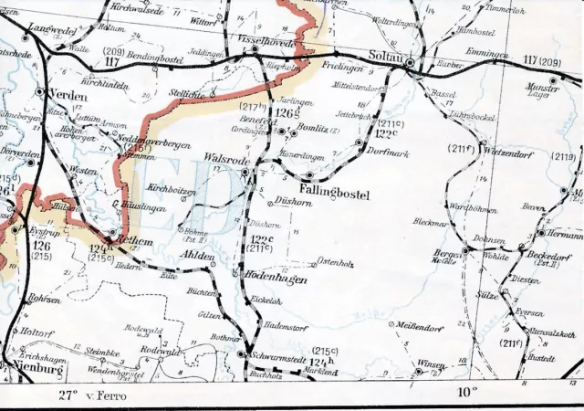 Walsrode Soltau Verden Beckedorf 1948 orig. Post-Leitkarte (Teil) Fallingbostel