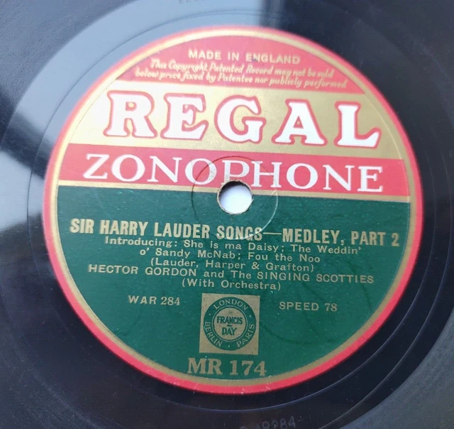78rpm Regal Zonophone MR174, Hector Gordon  – Sir Harry Lauder Songs VG, 1930
